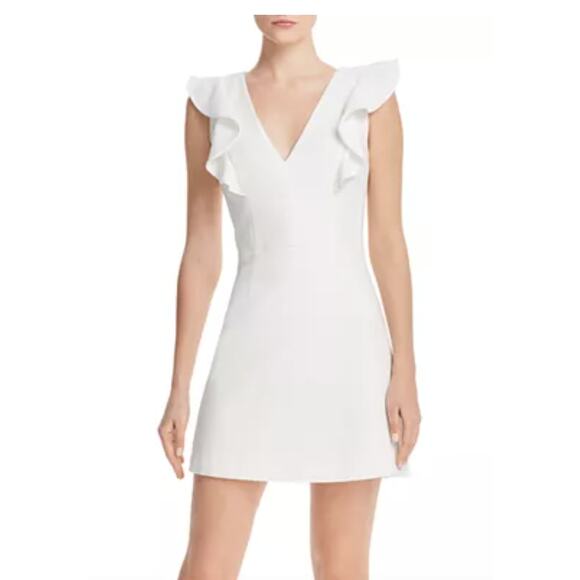 French Connection Dresses & Skirts - NWT French Connection Whisper Ruffled V-Neck Mini Dress, White, 12